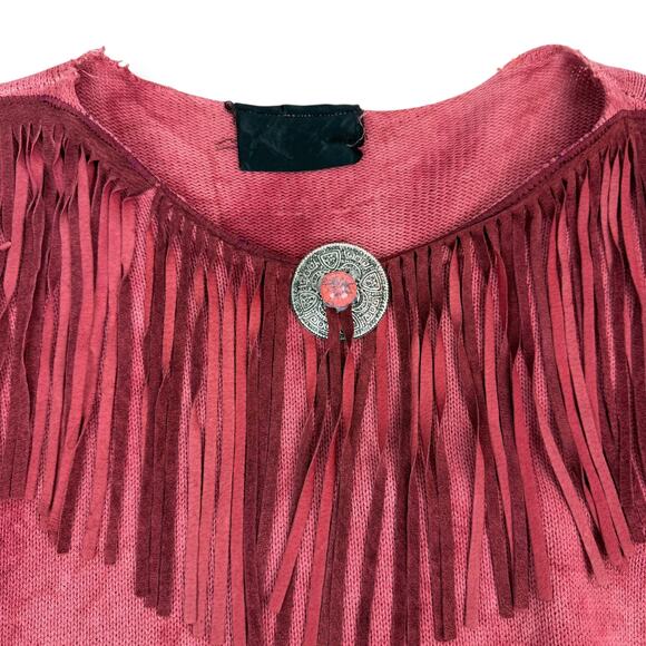 Vintage cowgirl western red cotton tie-dyed fringe sweater dress - Picture 10 of 14
